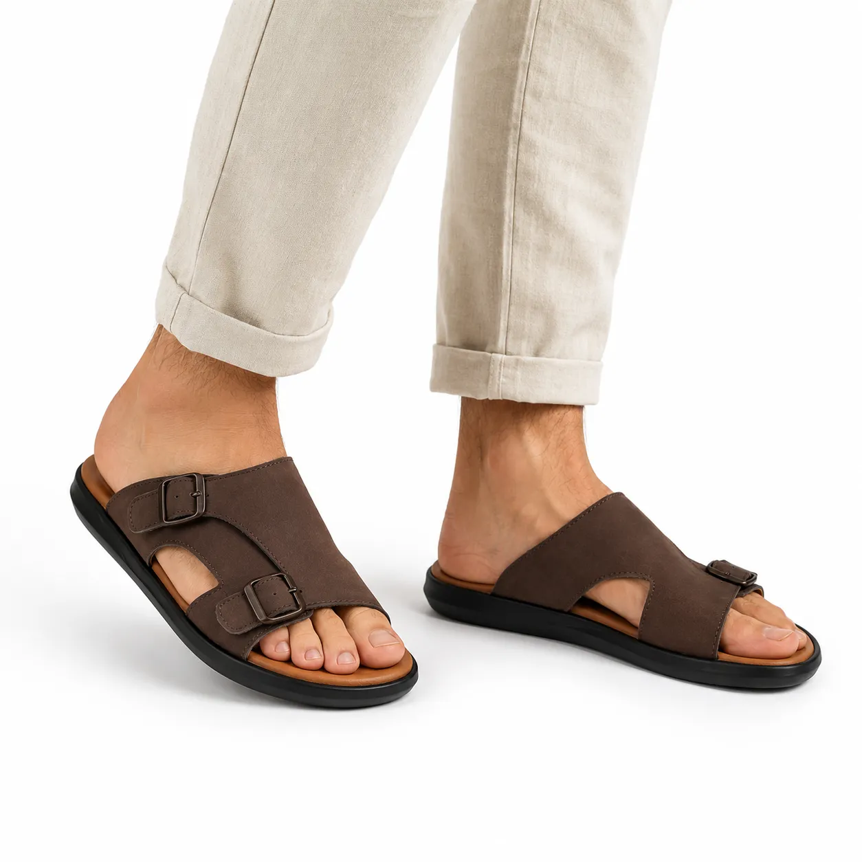 Sandales pour homme 035 marron daim nibique miniature